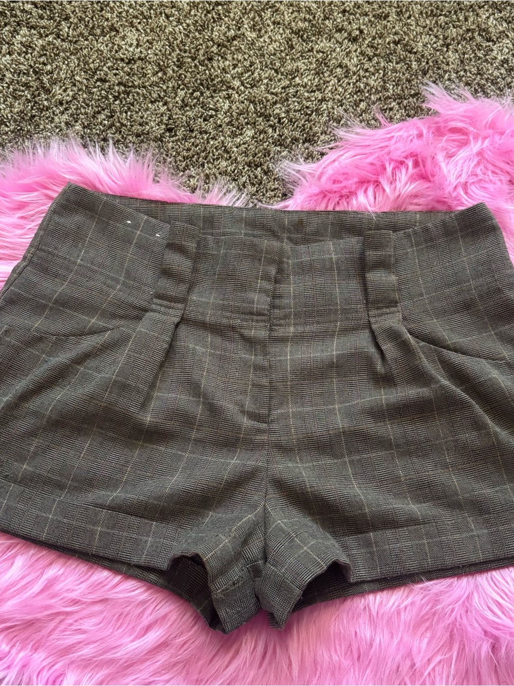 Y2k 2000s Plaid Women's Shorts - Olive Brown 14